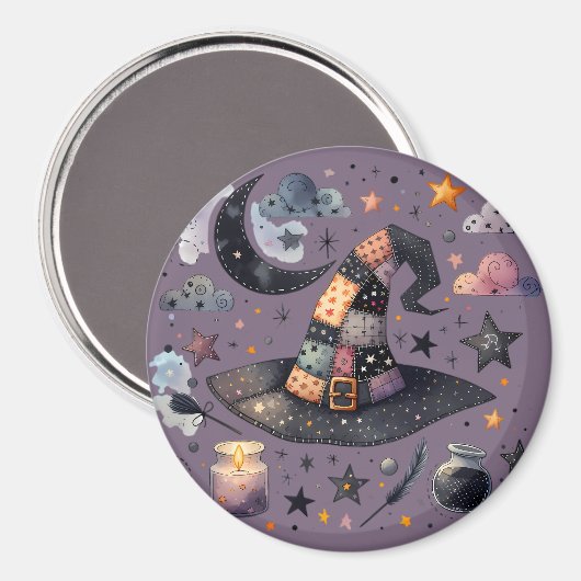 Whimsical Witch Hat und Himmelsmagie Magnet (Vorderseite/Rückseite)