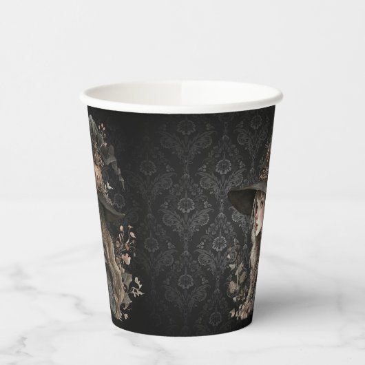 Whimsical Witch on Black Damask Pappbecher (Links)