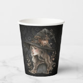 Whimsical Witch on Black Damask Pappbecher (Vorderseite)