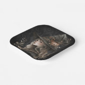 Whimsical Witch on Black Damask Pappteller (Gewinkelt)