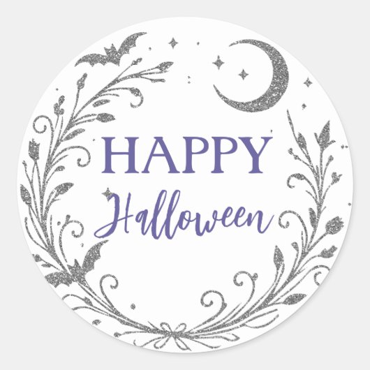 Whimsical Witchy Wiccan Silver Glitzer Halloween Runder Aufkleber (Vorderseite)