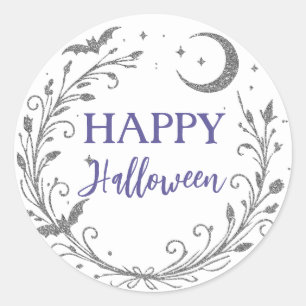 Whimsical Witchy Wiccan Silver Glitzer Halloween Runder Aufkleber