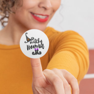 Whimsical Witchy Woman Halloween Runder Aufkleber
