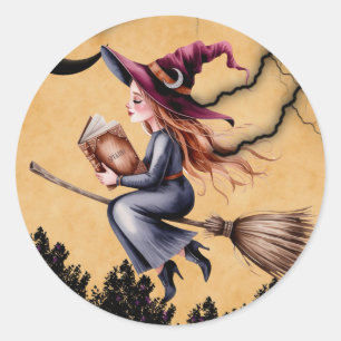 Whimsical Witz Broom Girl Geburtstagsparty Runder Aufkleber