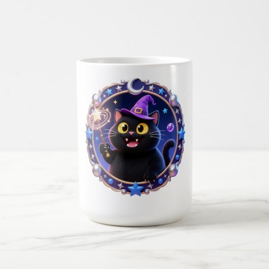 Whimsical Wizard Cat Magical Portrait Art Print Kaffeetasse (Mittel)
