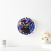 Whimsical Wizard Cat Magical Portrait Art Print Runde Wanduhr (Zuhause)