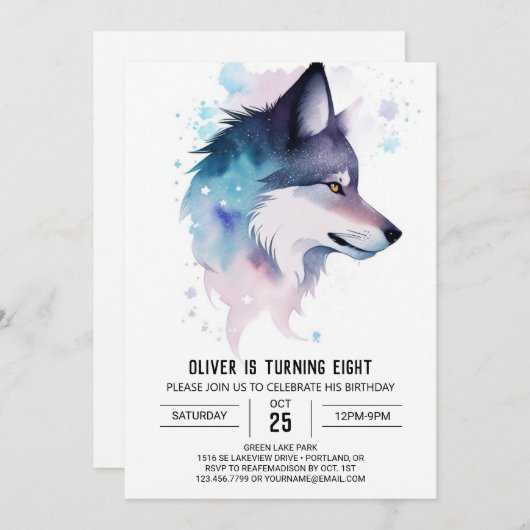 Whimsical Wolf Cub's Geburtstag Einladung (Vorne/Hinten)