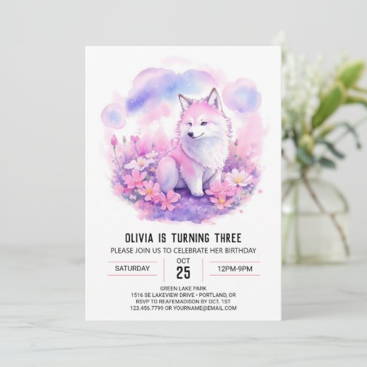 Whimsical Wolf Forest Birthday Einladung (Stehend Vorderseite)