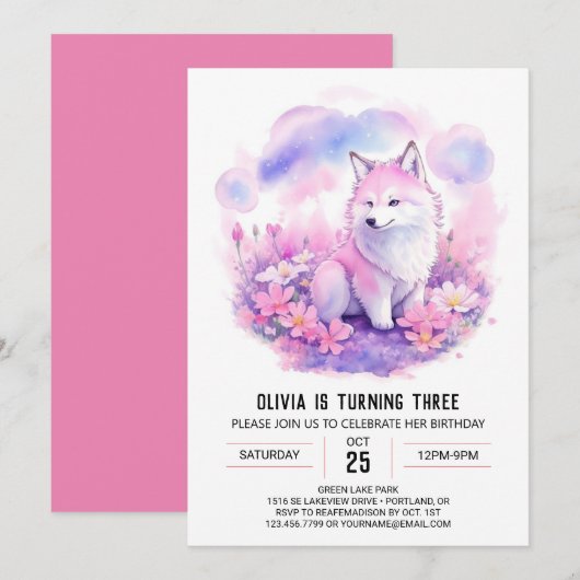 Whimsical Wolf Forest Birthday Einladung (Vorne/Hinten)