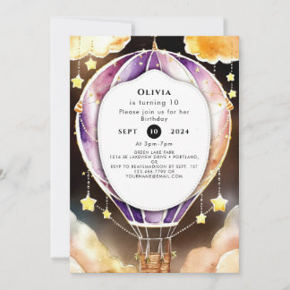 Whimsical Wolken Heißluftballon Geburtstag Einladung