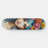 Whimsical Woman's Face Floral Skateboard (Horizontal)