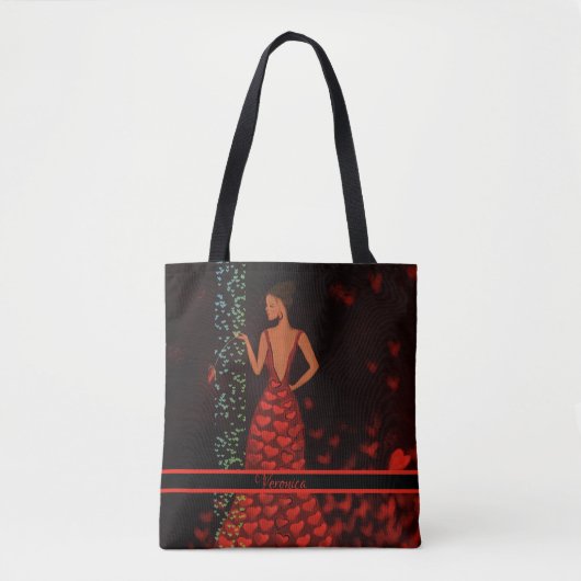 Whimsical Women in Red Dress Tote Bag Tasche (Vorderseite)