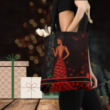 Whimsical Women in Red Dress Tote Bag