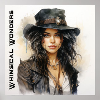 Whimsical Wonder Steampunk Young Woman Vintag Poster