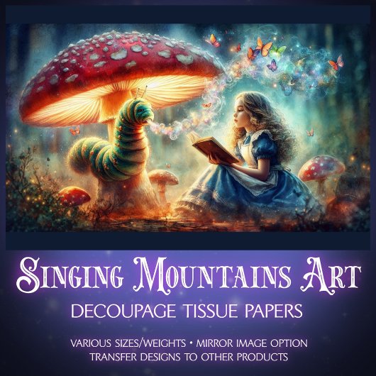 Whimsical Wonderland Alice Caterpillar Decoupage Seidenpapier