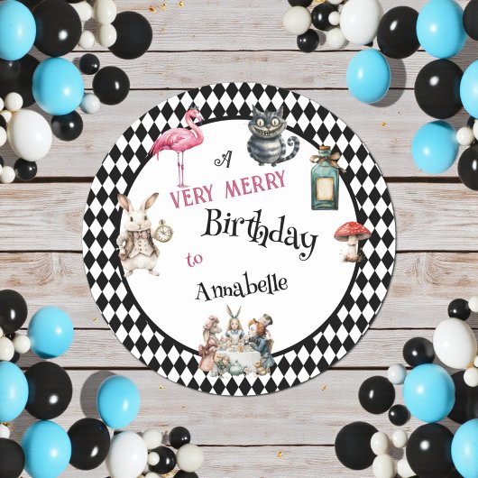Whimsical Wonderland Birthday Party Runder Aufkleber