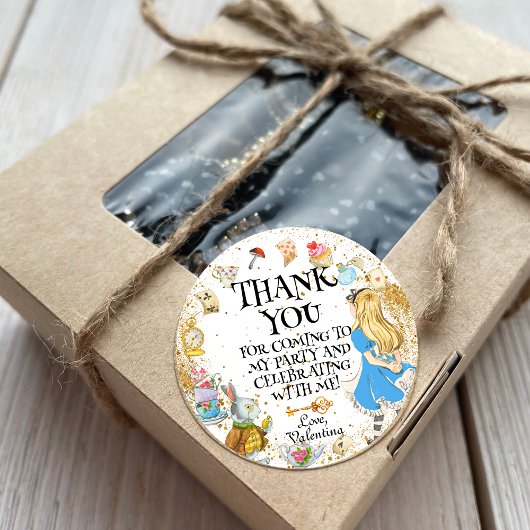 Whimsical Wonderland Tea Party Alice Danke Runder Aufkleber