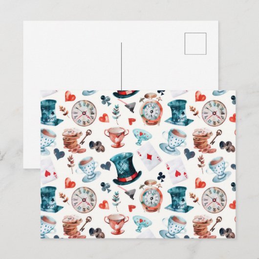 Whimsical Wonderland Teeparty-Muster Postkarte (Vorne/Hinten)
