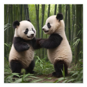 Whimsical Wonders: Baby Pandas Play in Forest, Fotodruck