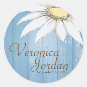 Whimsical Wood Daisy Custom Wedding Stickers