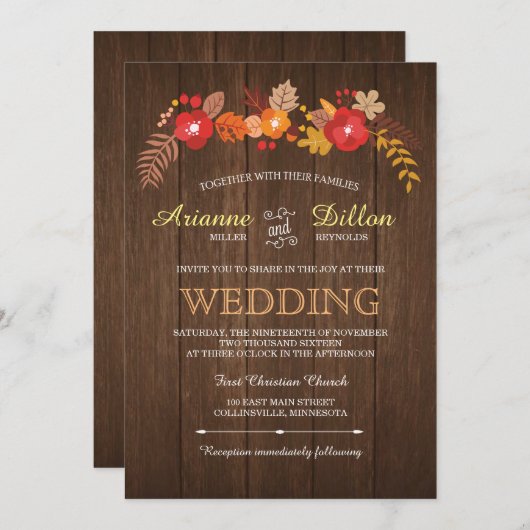 Whimsical Wood & Fall Foliage Hochzeit Einladung (Vorne/Hinten)
