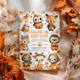Whimsical Woodland Animals Autumn Kids' Birthday Einladung