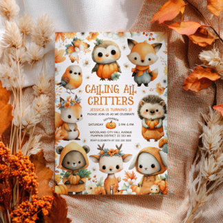 Whimsical Woodland Animals Autumn Kids' Birthday Einladung