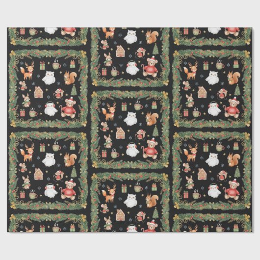 Whimsical Woodland Animals Christmas Geschenkpapier (Flach)