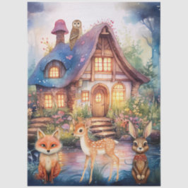  Whimsical Woodland Animals &  Cottage  Seidenpapier