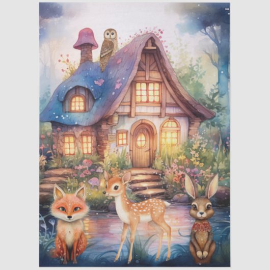  Whimsical Woodland Animals &  Cottage  Seidenpapier (Vorderseite)