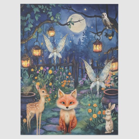 Whimsical Woodland Animals & Fairy Decoupage Paper Seidenpapier (Vorderseite)