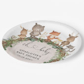 Whimsical Woodland Animals Forest Green Dusche Pappteller (Schrägansicht)