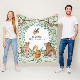 Whimsical Woodland Animals Forest Greenery Kinderz Fleecedecke