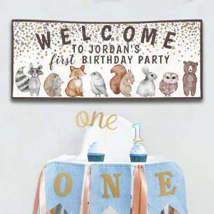 Whimsical Woodland Animals Geburtstag Willkommen Banner