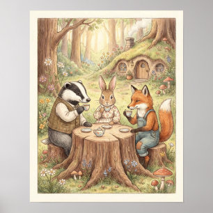 Whimsical Woodland Animals Teeparty Kinderzimmer Poster