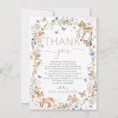 Whimsical Woodland Animals Wildflower Baby Shower Dankeskarte (Vorderseite)
