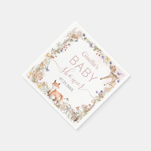 Whimsical Woodland Animals Wildflower Baby Shower Serviette (Ecke)