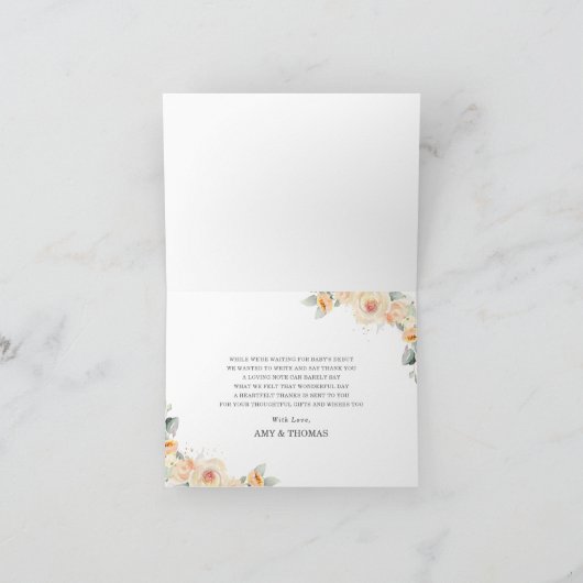 Whimsical Woodland Animes Yellow Floral Baby Dankeskarte (Innenseite)