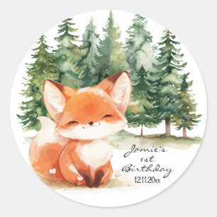 Whimsical Woodland Baby Fox 1 Geburtstag Runder Aufkleber