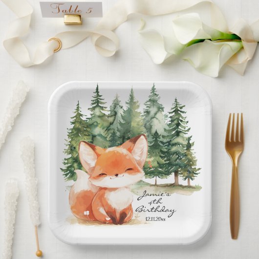 Whimsical Woodland Baby Fox 4. Geburtstag Pappteller (Hochzeit)