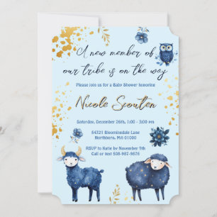Whimsical Woodland Blue Gold Baby Dusche Einladung