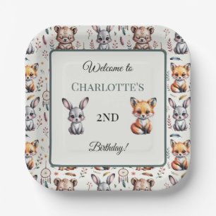 Whimsical Woodland Boho Geburtsname Pappteller