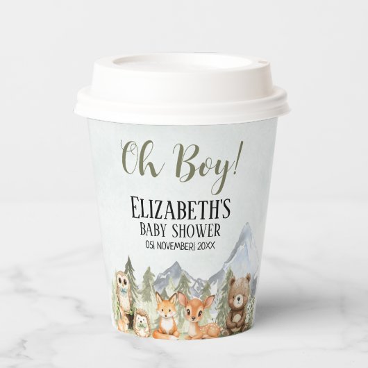 Whimsical Woodland Boy Baby Shower Decor Pappbecher (Vorderseite)