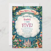 Whimsical Woodland Castle Fairytale 5th Birthday Einladung (Vorderseite)