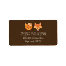 Whimsical Woodland Cat & Fox Couple Wedding Adressaufkleber