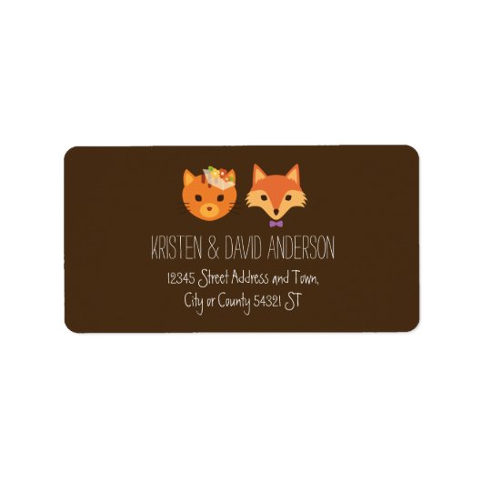 Whimsical Woodland Cat & Fox Couple Wedding Adressaufkleber (Vorne)