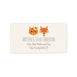 Whimsical Woodland Cat & Fox Couple Wedding Adressaufkleber