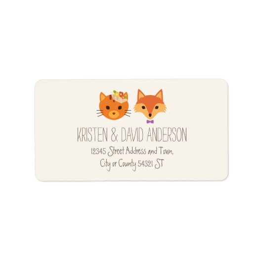 Whimsical Woodland Cat & Fox Couple Wedding Adressaufkleber (Vorne)
