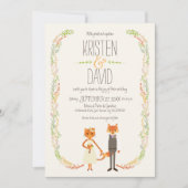 Whimsical Woodland Cat & Fox Couple Wedding Einladung (Vorderseite)
