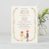 Whimsical Woodland Cat & Fox Couple Wedding Einladung (Stehend Vorderseite)